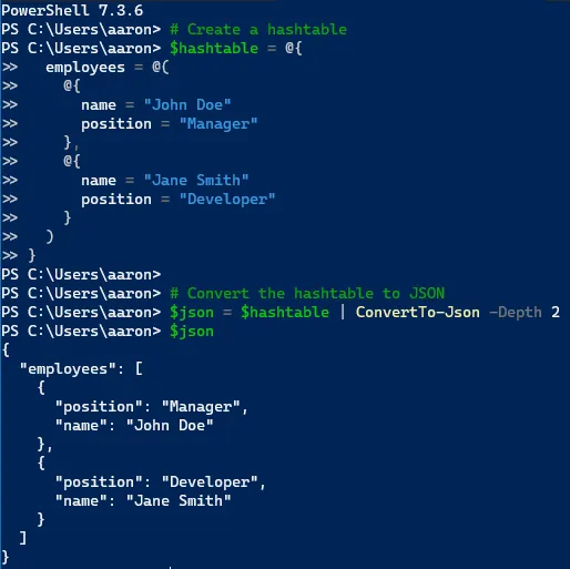 JSON example in PowerShell.