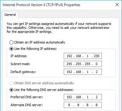 Windows network ipv4 properties.