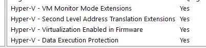 msinfo32 output for Hyper-V support.
