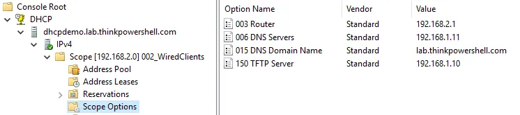 Configured scope options.