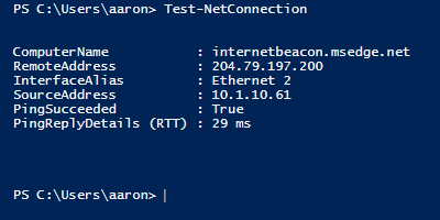 Test-NetConnection results.