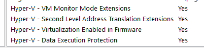 msinfo32 output for Hyper-V support.