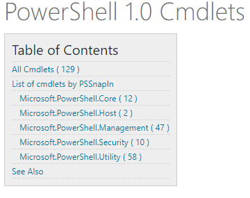 PowerShell 1.0 Cmdlets Table of Contents
